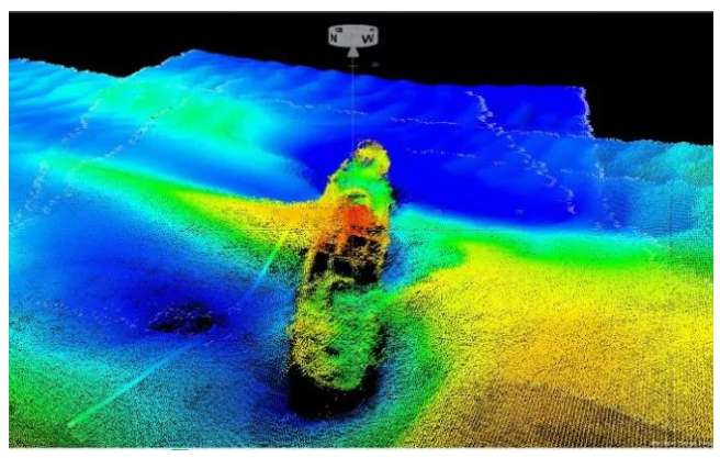 Sonar imaging reveals the eerie shape of the cargo ship Brunswick
