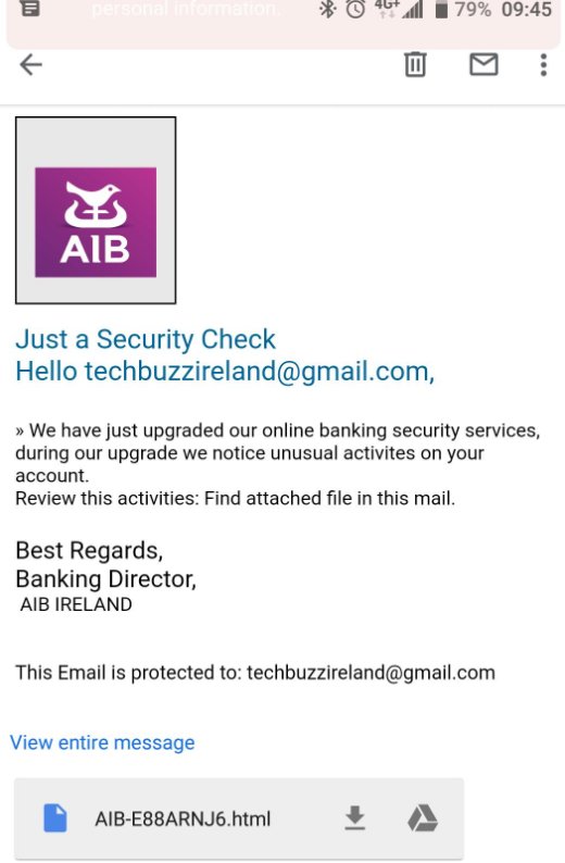 Scam alert This genuine looking AIB bank email is doing the rounds