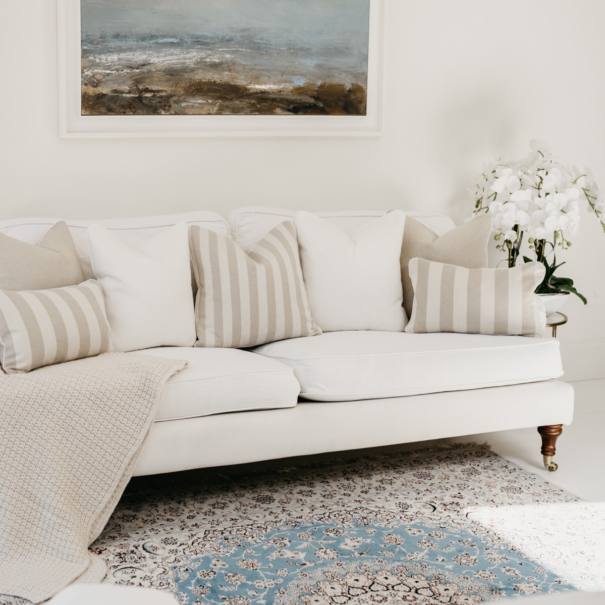 White linen cushion cover 50x50 cm with white piping Anastasia The