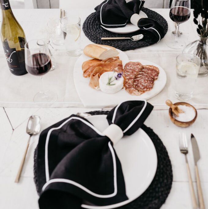 Black Linen Napkin with White Piping The Linen Edit