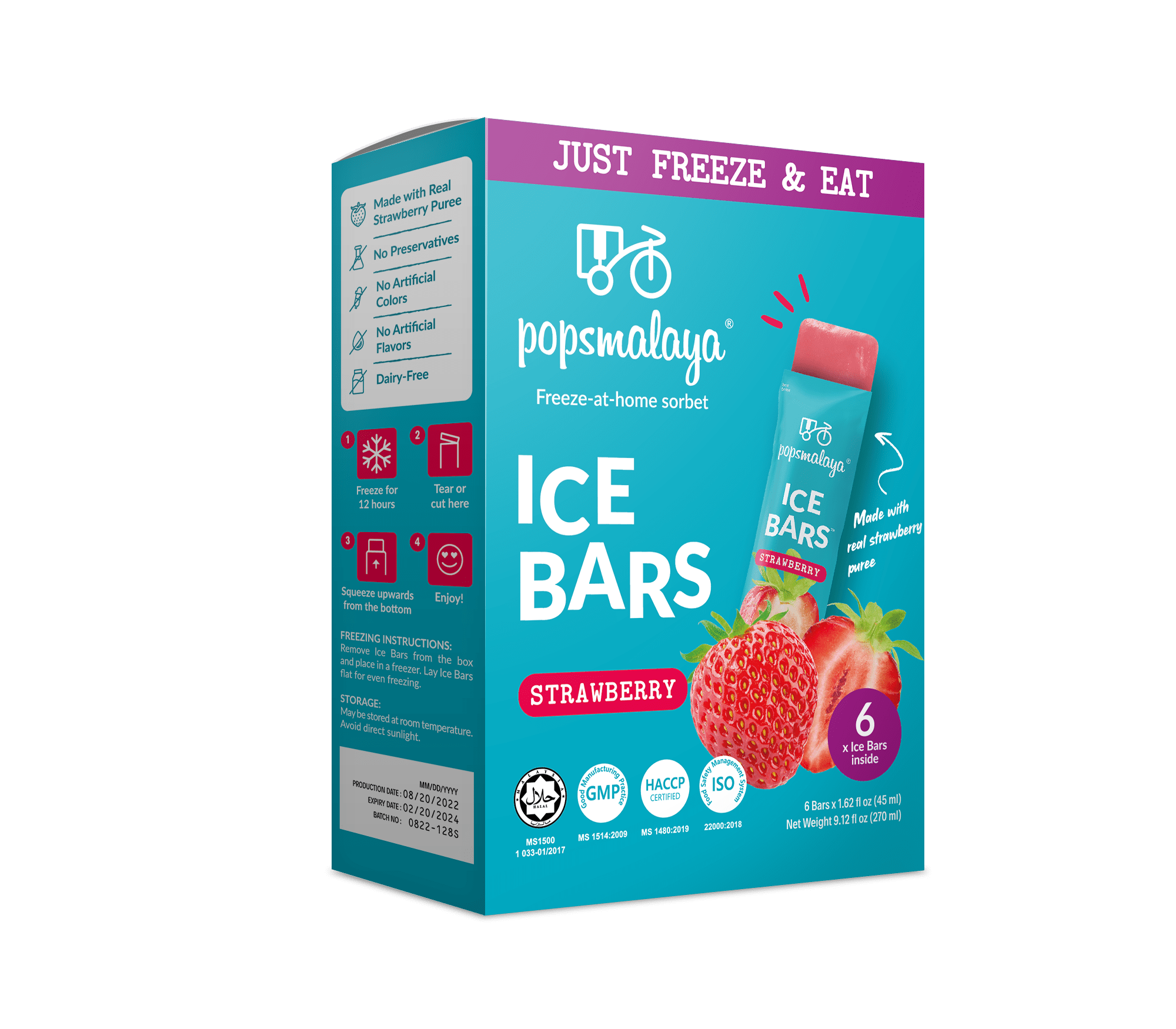 popsmalaya Ice Bars Strawberry (45ml x 6 bars) The Little Market