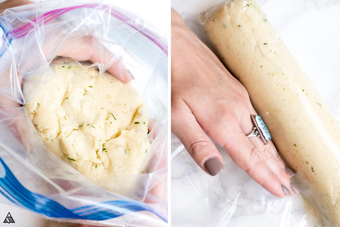 Placing the dough into a ziploc bag