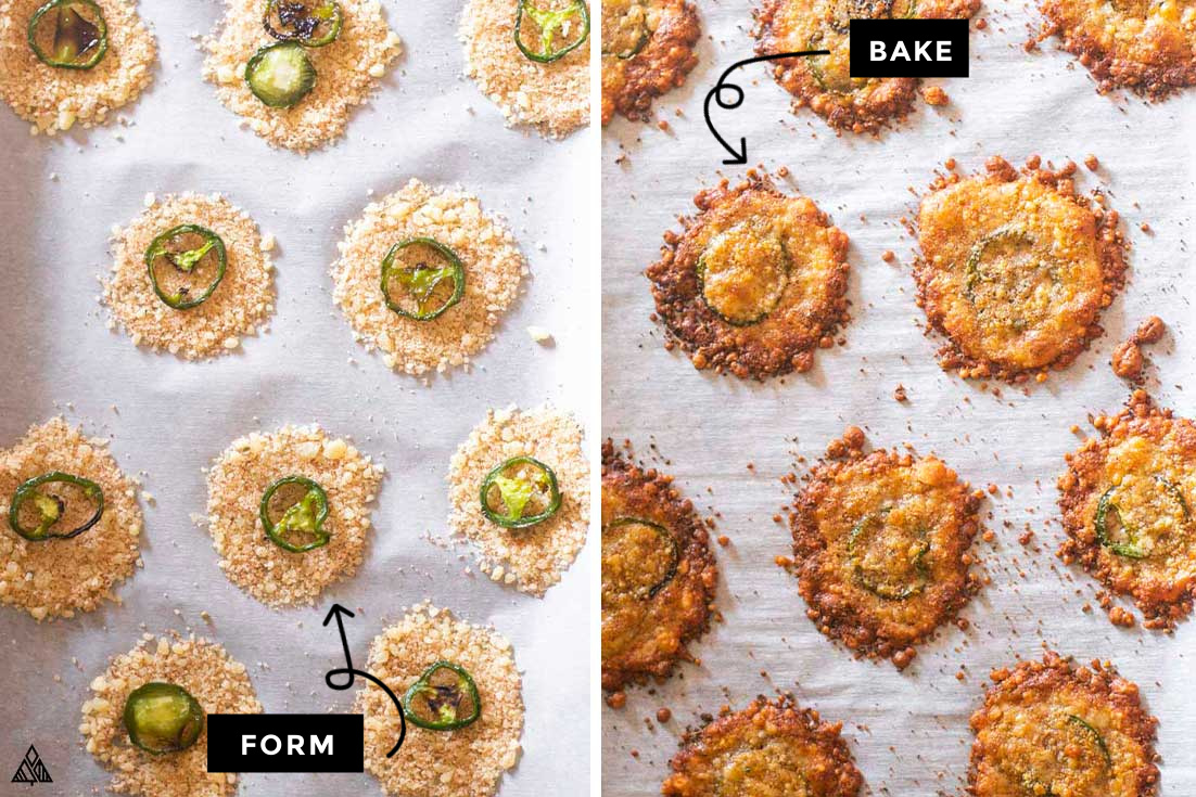 These jalapeno parmesan crisps are ready in 10, low in carbs, high in protein. PLUS! They're legit crunchy! how to make jalapeno parmesan crisps