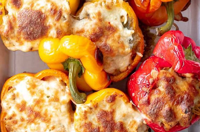 Closer look of stuffed peppers without rice