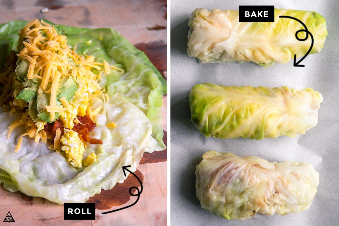 These low carb breakfast burritos are here to curb all your zesty, cheesy, Mexican food cravings! Everything you love about burritos without the carbs. #lowcarbbreakfastburritos #ketobreakfastburritos Collage of how to prepare low carb breakfast burritos