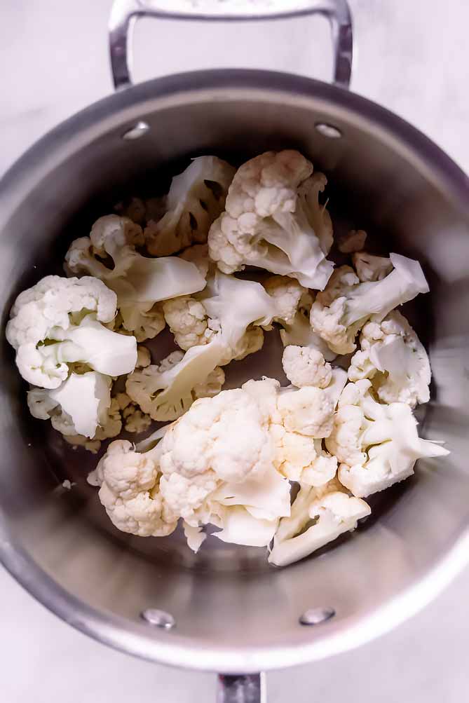top view of mashed cauliflower healthy ingredients