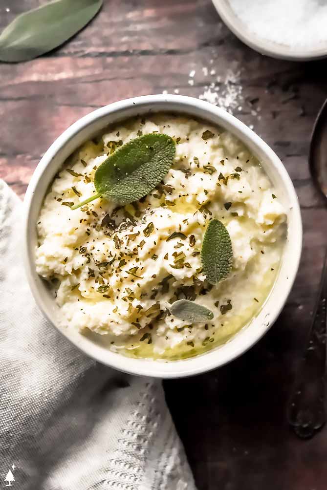 top view of mashed cauliflower healthy
