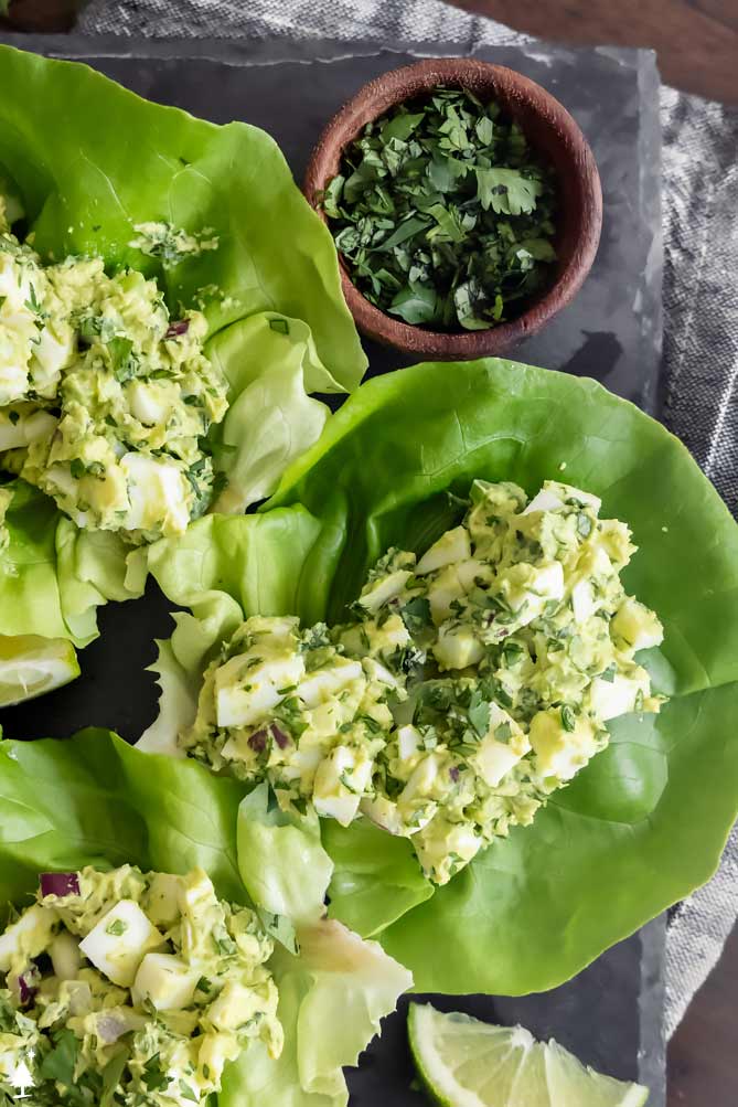 healthy egg salad in lettuce wraps