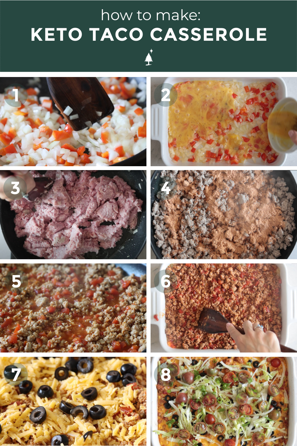 This keto taco casserole is everything you love in a juicy, flavor-packed, and zesty taco, just without the carbs! #ketotacocasserole #lowcarbcasserole top view of low carb taco casserole