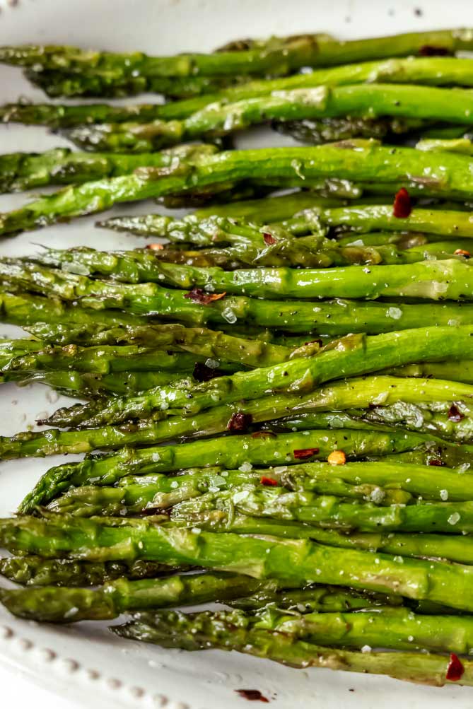 baked asparagus on a tray