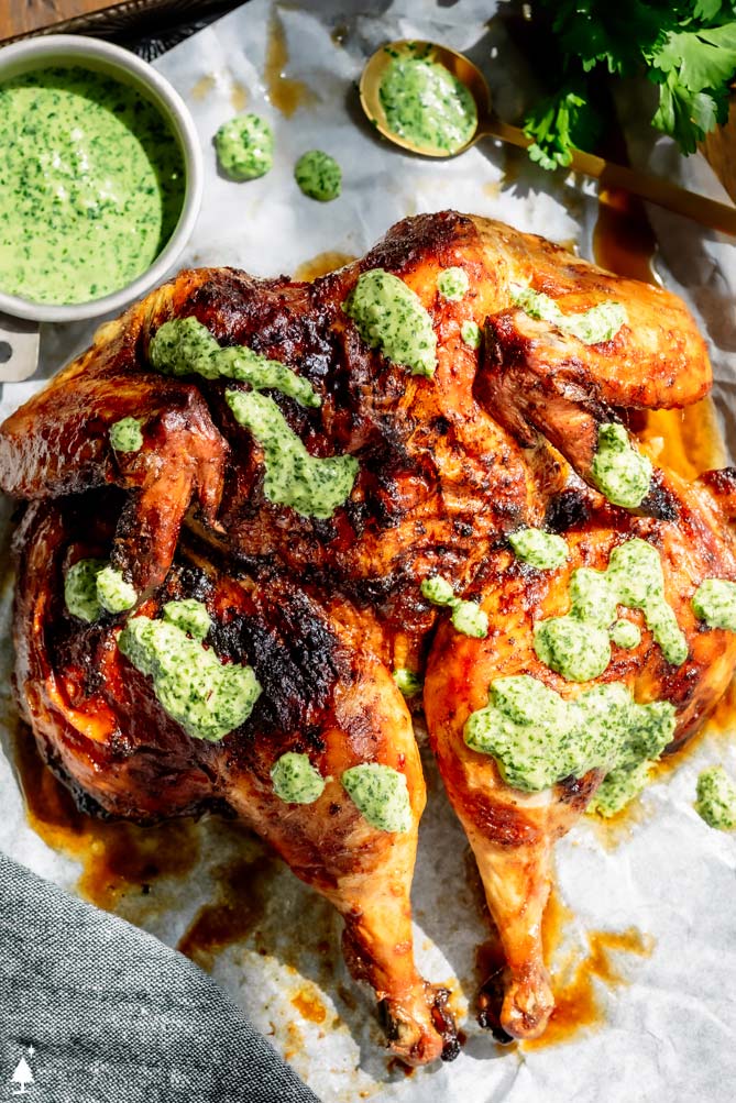 peru chicken recipe with aji verde sauce on top
