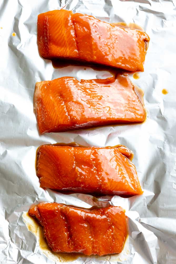 miso salmon recipe on a baking sheet