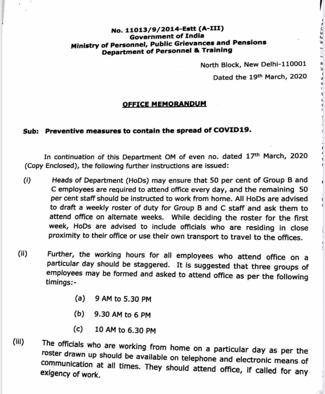 Central govt orders 50 per cent employees to work from home The Live