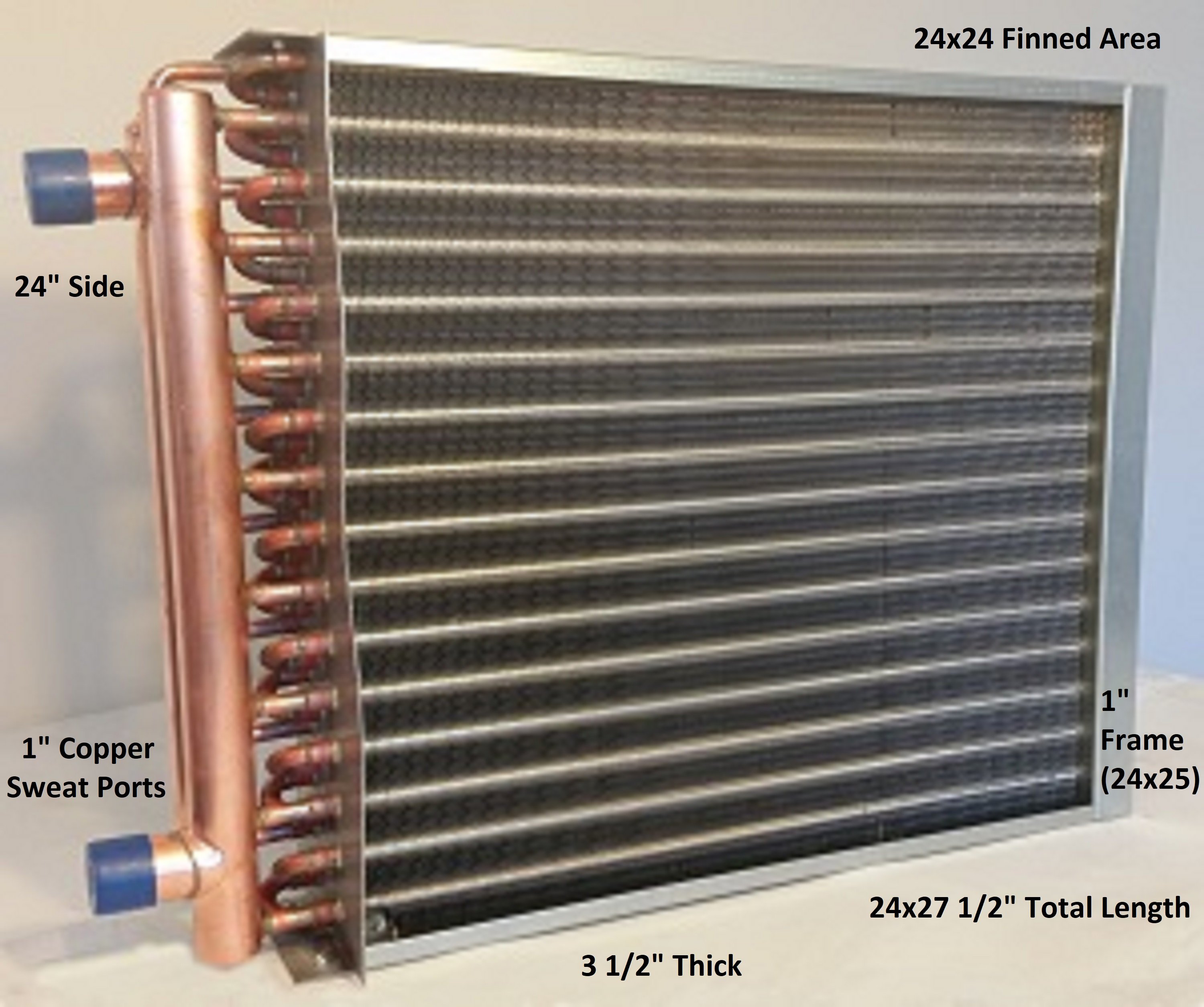 24X24 Water to Air Heat Exchanger 1" Copper Ports With Install Kit