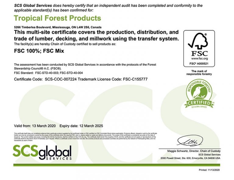 fsc certification Lumber Deck