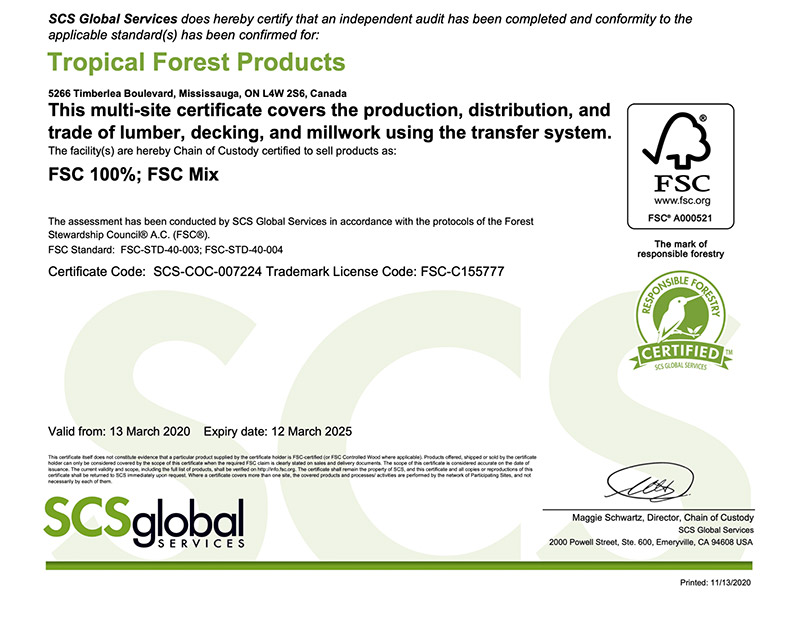 fsc certification Lumber Deck