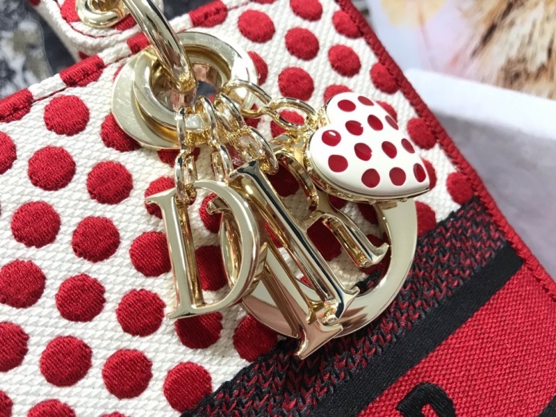 Dior Red Dots Medium Lady DLite Bag Theluxinbox