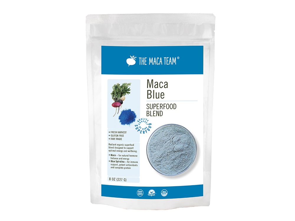 Blaues MacaSuperfood The Maca Team Deutschland