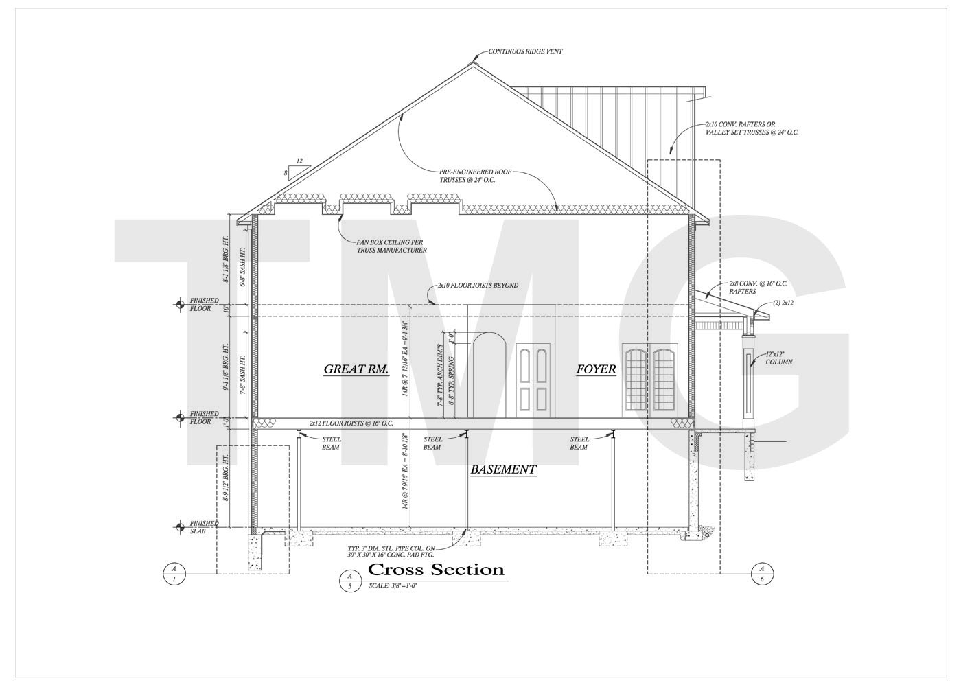 Residential Building Plan And Section View