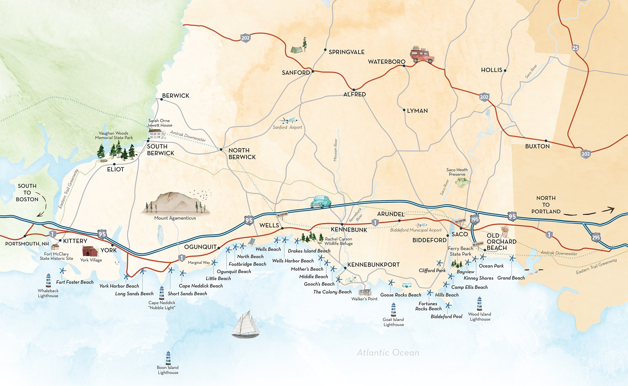 Map Of Beaches In Maine Devora Winonah