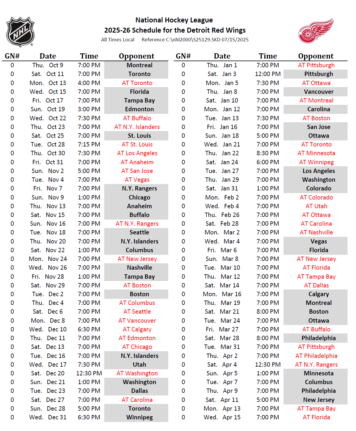 Red Wings release 20252026 regular season schedule The Malik Report