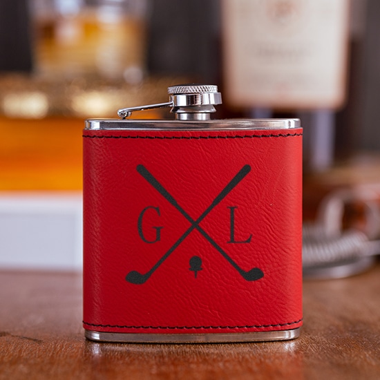 SWING 'N SWIG Personalized Leather Golf Flask The Man Registry
