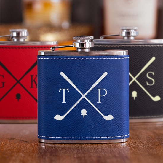 SWING 'N SWIG Personalized Leather Golf Flask The Man Registry