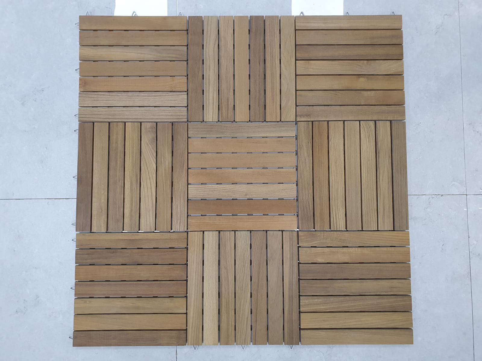 Interlocking Real Teak Wood Flooring Tiles, 30cm x 30cm Tiles, Pack of