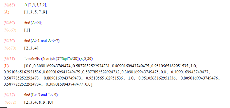 A MATLABlike find() function for Maxima The MaximaList