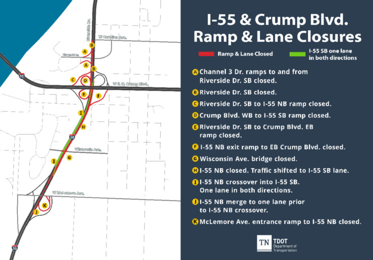 TDOT begins lane closures for I55 and Crump Blvd.
