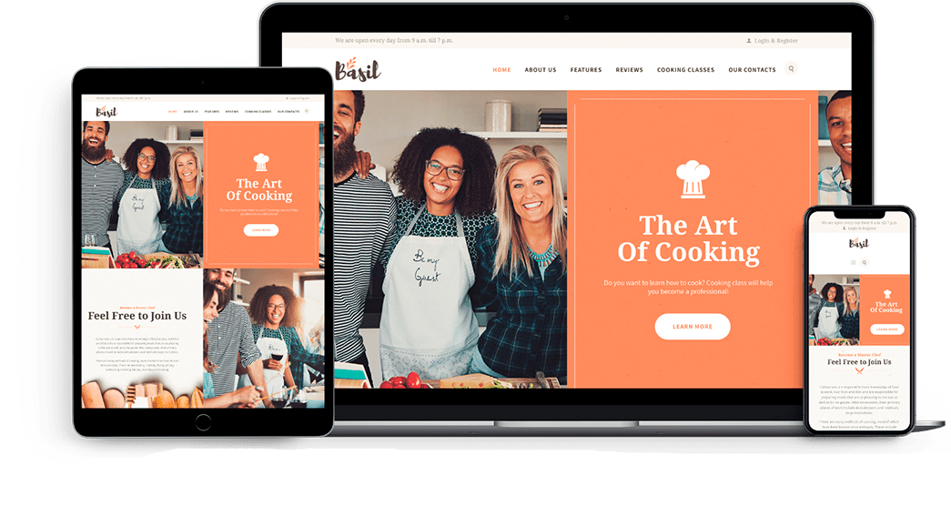 Basil Cooking Classes and WordPress Theme ThemeREX