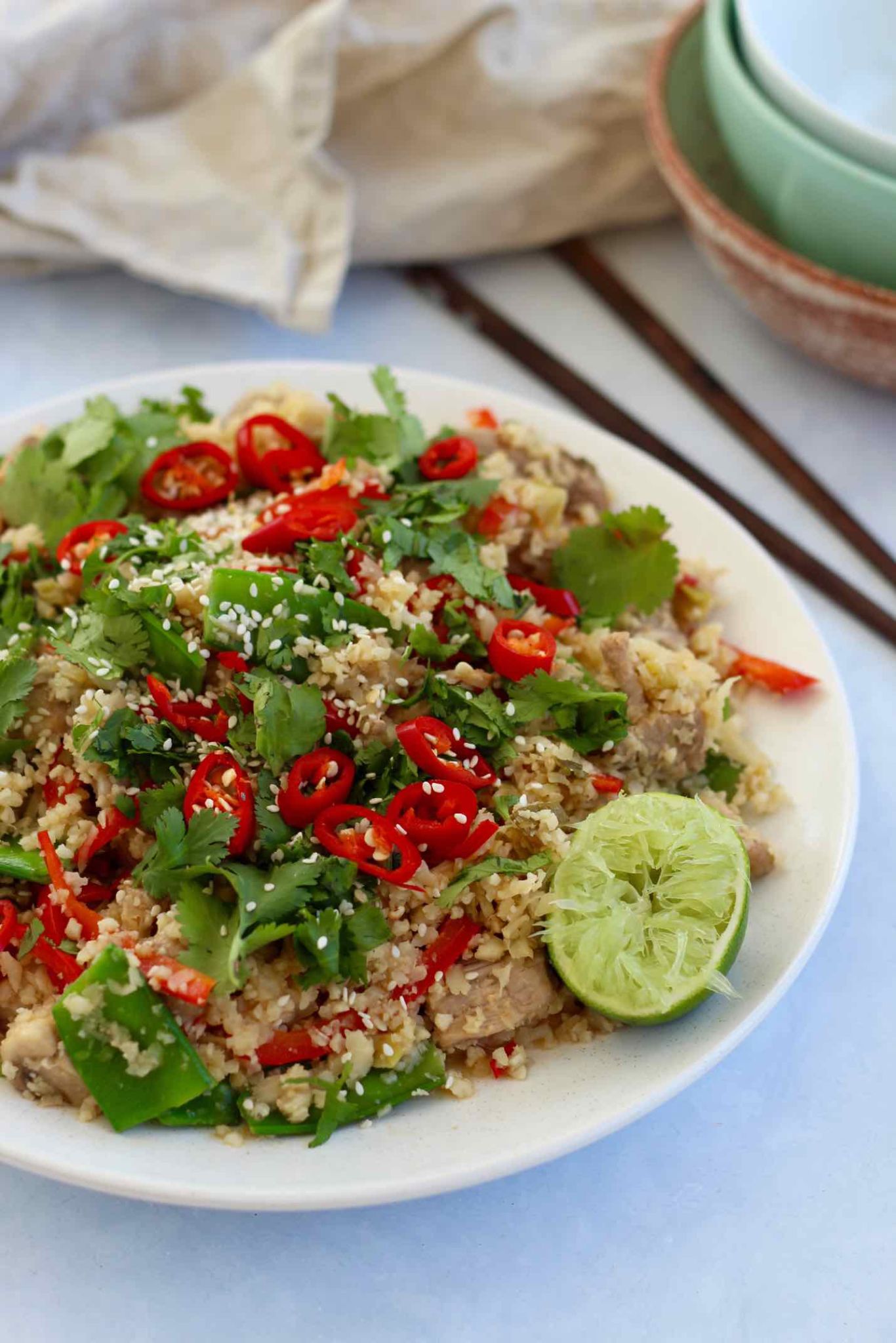 Sticky pork fried cauli rice Super quick dinner and healthy recipe!