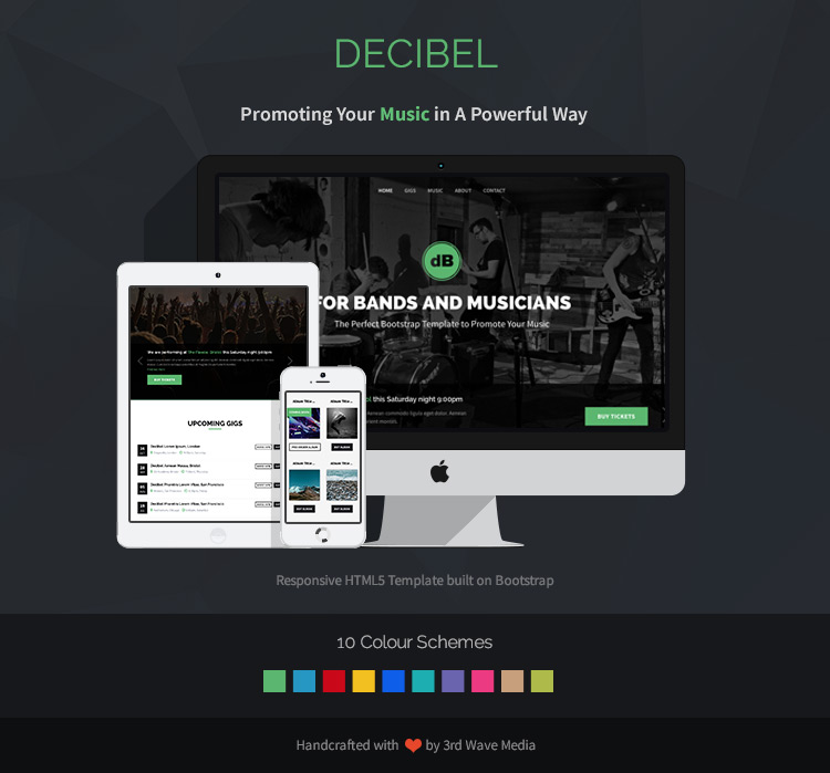 Responsive Bootstrap Template for Bands and Musicians Decibel