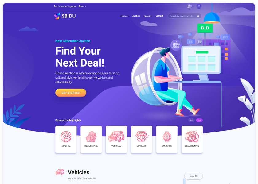 Auction website and online bidding website themes & templates