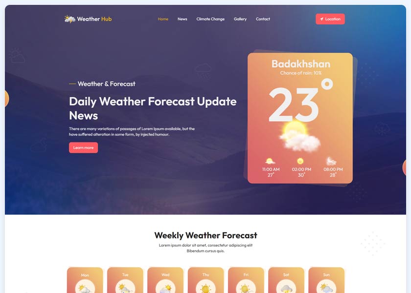 Weather website themes and Templates free download