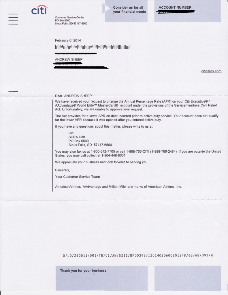 Follow up from the Citi card annual fee waiver post The Military