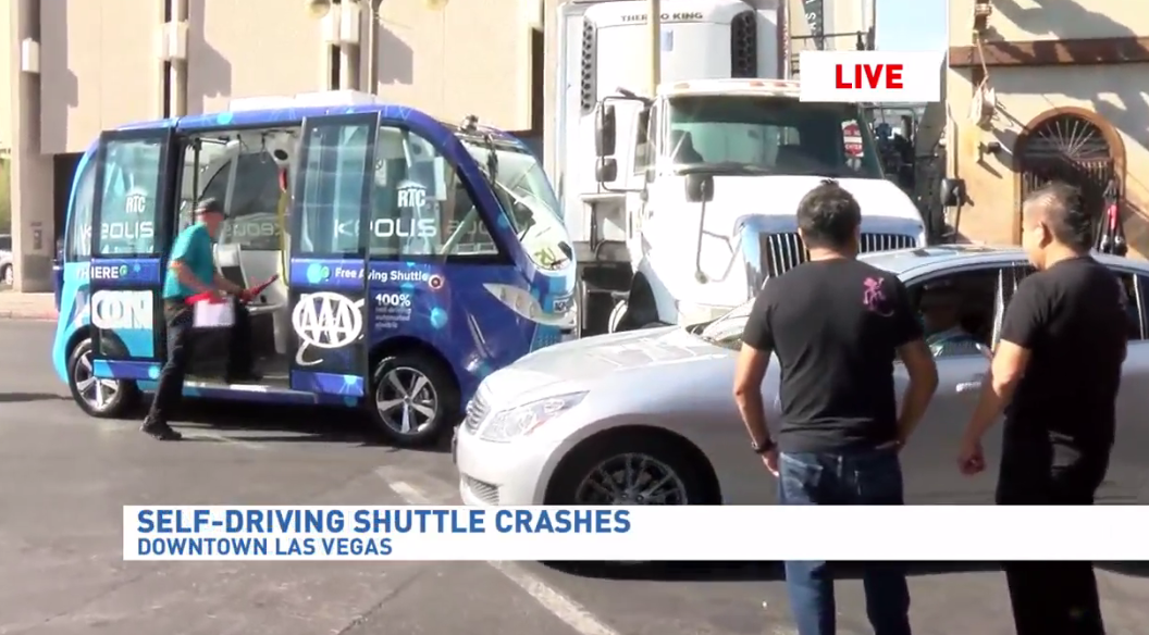 Photos Self Driving Vehicle Crashes on First Day of Use in Las Vegas