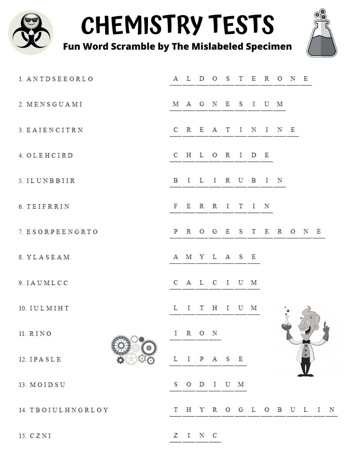 Word Scramble Chemistry Tests The Mislabeled Specimen Fun and Games