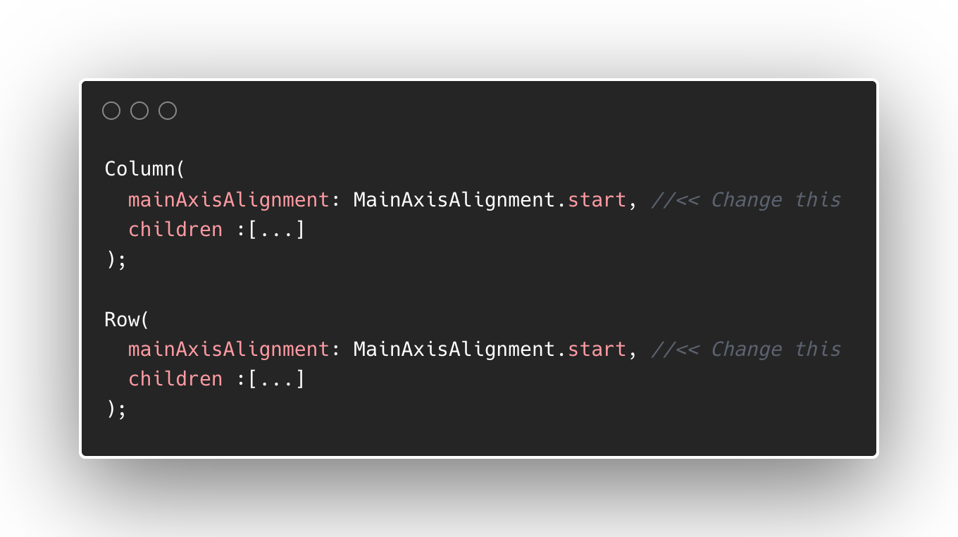 Axis alignment of Columns and Rows in Flutter