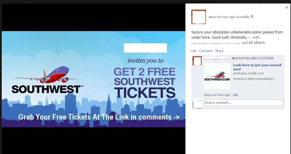 Southwest Two free tickets Spam on facebook The ModernIndia Times