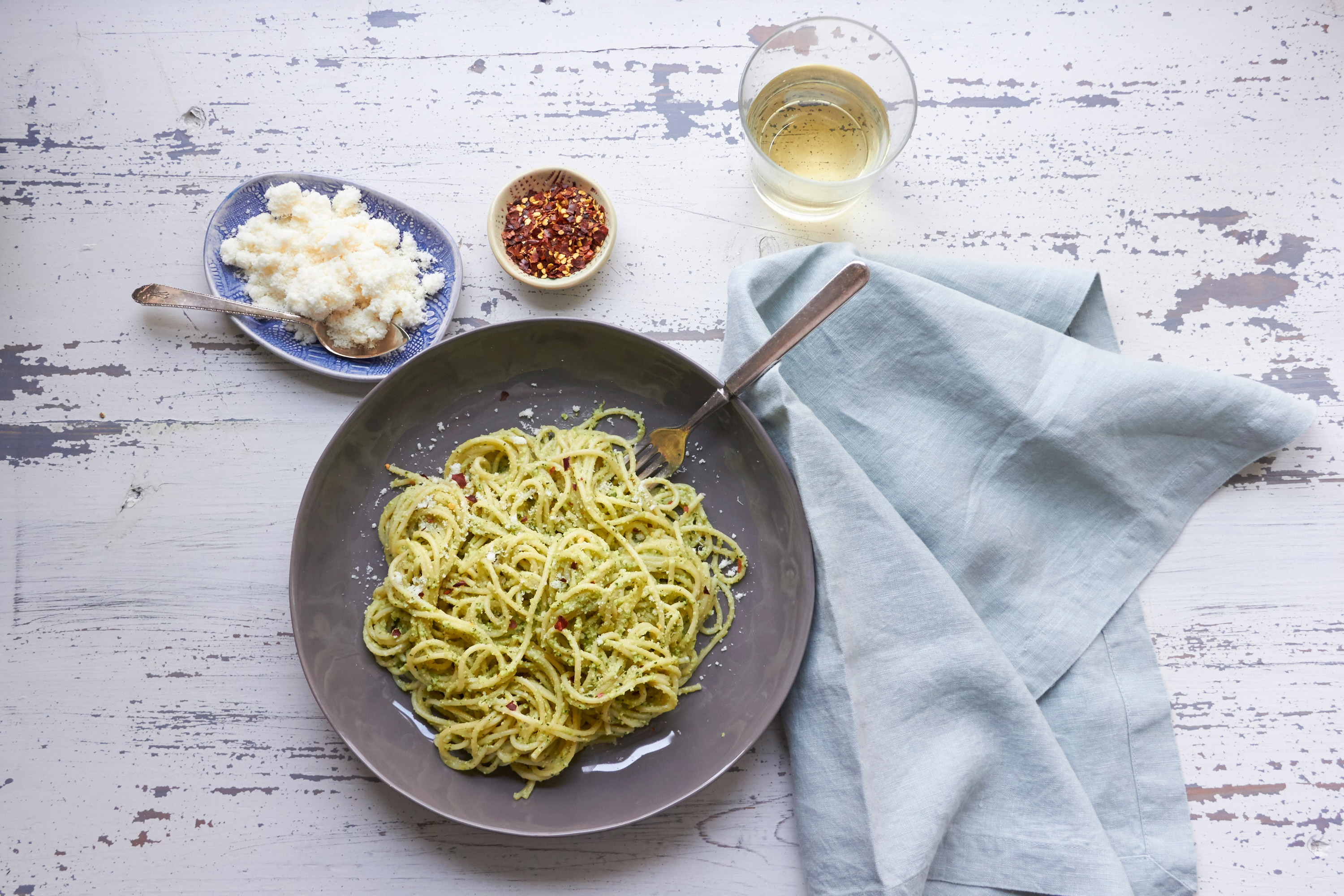 Pasta with Edamame, Mint and Basil Pesto — The Mom 100