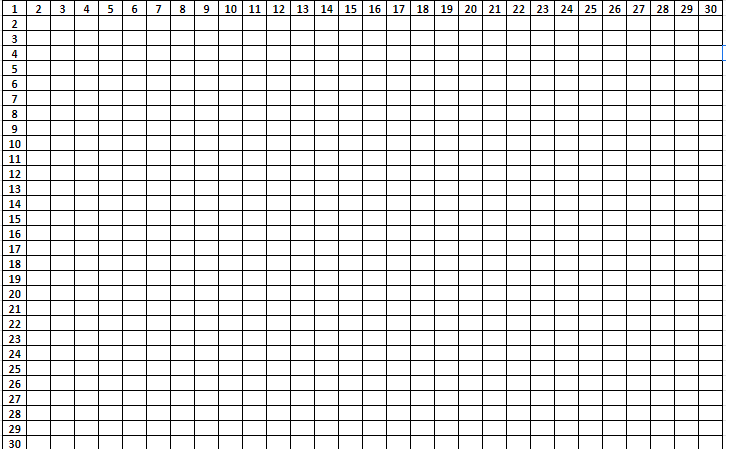 Printable Multiplication Table 1-30 Charts & Worksheet