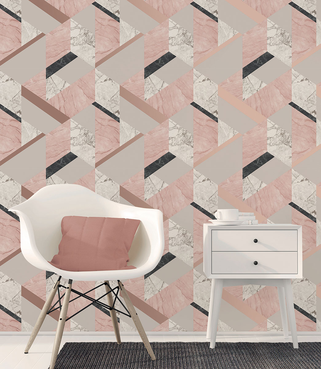 Elvira Pink Marble Geometric Wallpaper Wallpaper And Borders The Mural Store