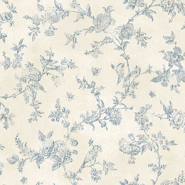 French Nightingale Blueberry Toile Wallpaper Wallpaper And Borders