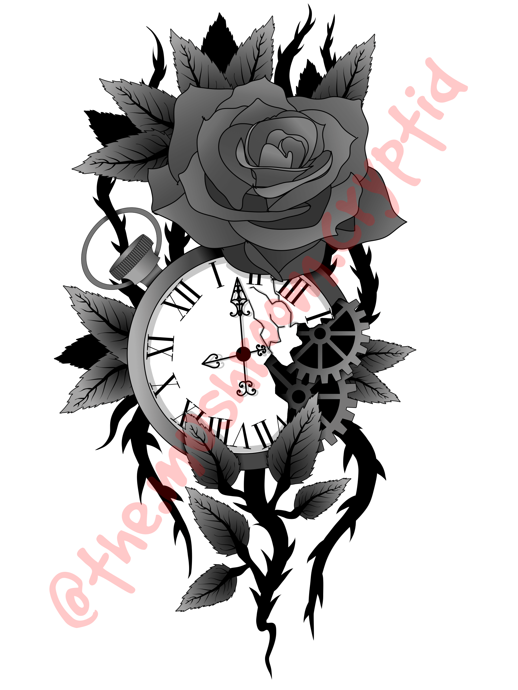 Rose and Clock Tattoo The Mushroom Cryptid