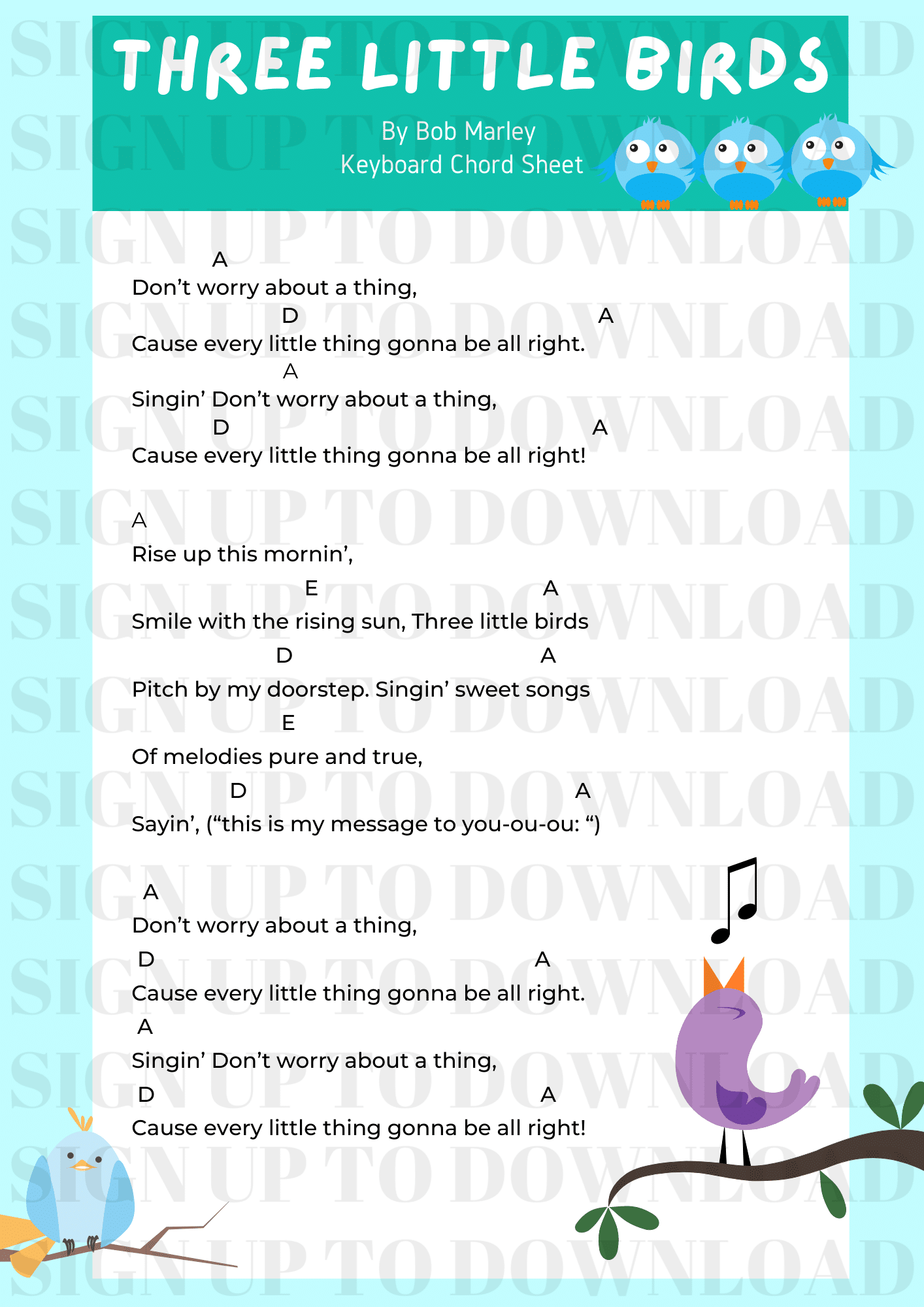 Three Little Birds Keyboard Chords // The Musical Me