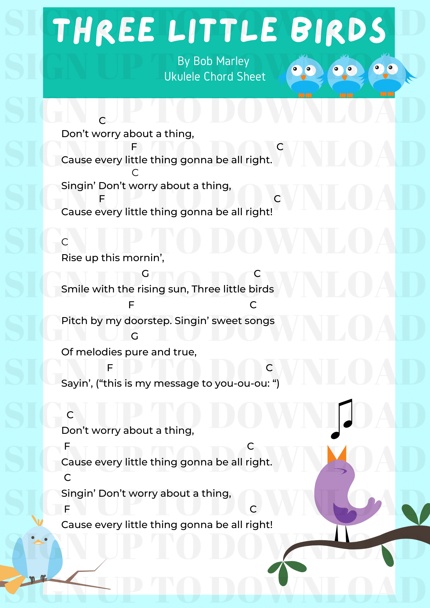 Three Little Birds Ukulele Chords Sheets // The Musical Me