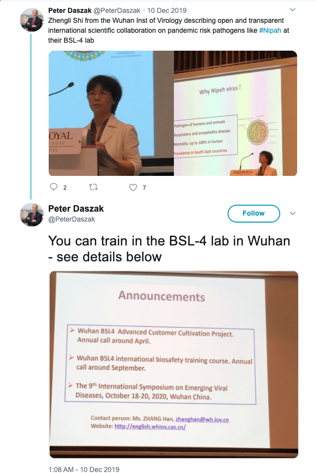 EcoHealth’s Peter Daszak deletes tweet revealing Wuhan lab researchers
