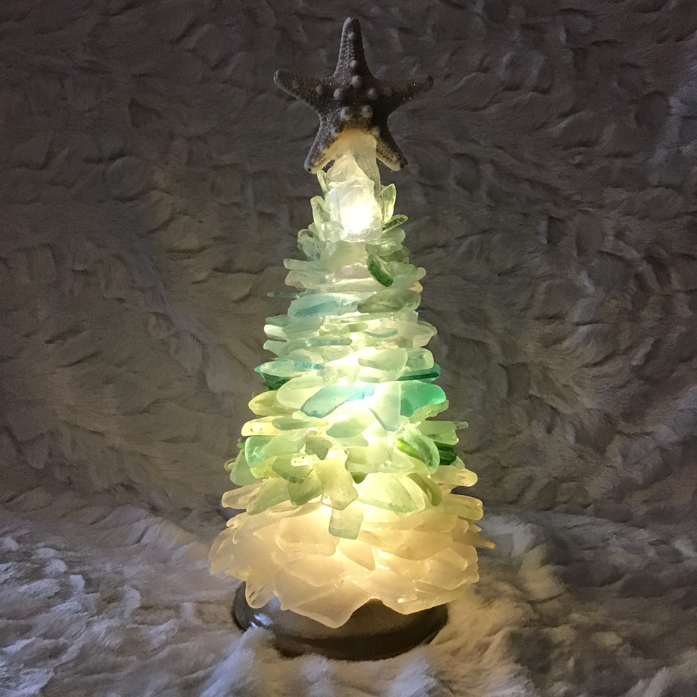 Christmas Tree made of Seaglass with Internal USB Powered Light The