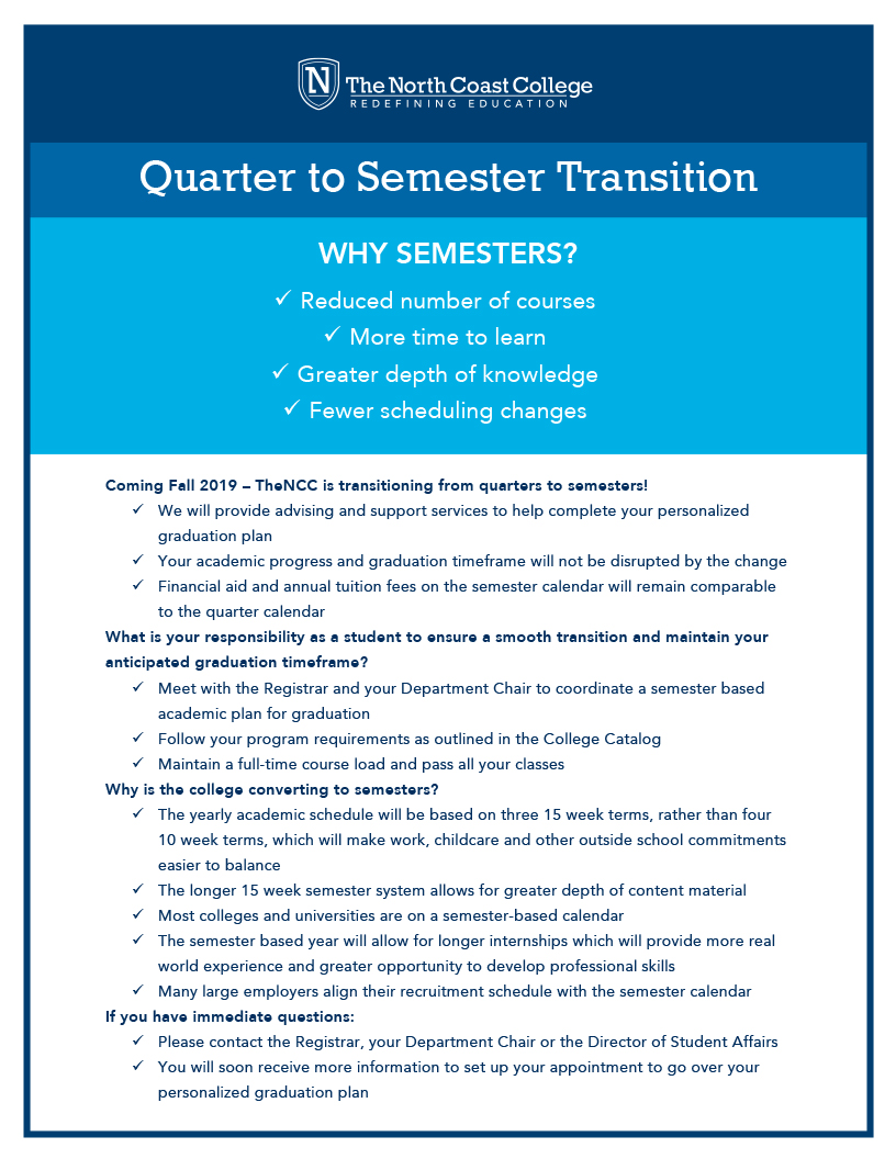 Quarter to Semester Transition Guide The North Coast College